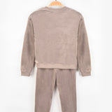 פיג'מת קטיפה עם דובי  - חום