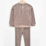 פיג'מת בייבי קטיפה עם דובי - חום