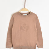 חולצת סריג עם סמל תבליט - בז'