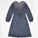 שמלת סריג שרוך קשירה - כחול