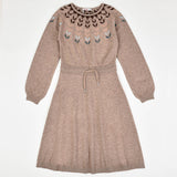 שמלת סריג שרוך קשירה - בז'