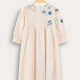 Tulle dress with floral embroidery - cream