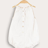 Overalls with floral embroidery - cream