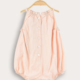 אוברול עם רקמת פרחים - אפרסק