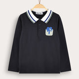 Boy's shirt with crochet square - R-sleeve - Navy