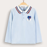 Boy's shirt with crochet square - R-sleeve - blue