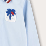 Boy's shirt with crochet square - R-sleeve - blue