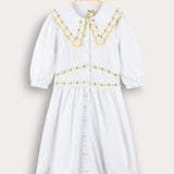 שמלת פשתן עם רקמת פרחים - צהוב