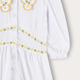 שמלת פשתן עם רקמת פרחים - צהוב