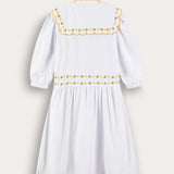 שמלת פשתן עם רקמת פרחים - צהוב