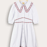 שמלת פשתן עם רקמת פרחים - ורוד