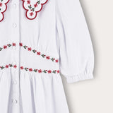 שמלת פשתן עם רקמת פרחים - ורוד