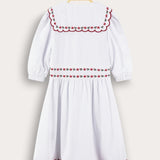 שמלת פשתן עם רקמת פרחים - ורוד