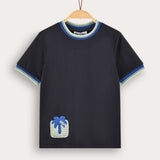 Crochet square shirt - S/K - Navy