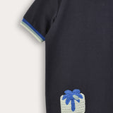 Crochet square shirt - S/K - Navy