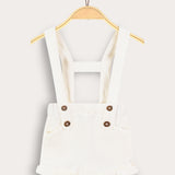 Waffle pants with suspenders - cream