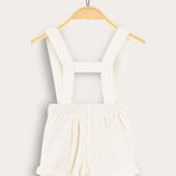 Waffle pants with suspenders - cream