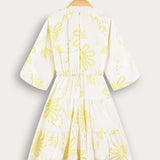 שמלה פרחונית שרוולים רחבים - צהוב