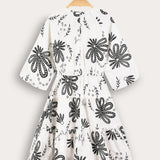 שמלה פרחונית שרוולים רחבים - שחור