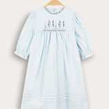 שמלת כיווצים בסיומת גלים - תכלת