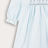 שמלת כיווצים בסיומת גלים - תכלת