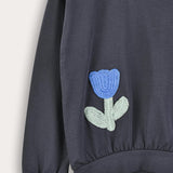 Girl's shirt with crocheted flower - Navy