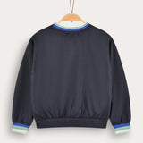 Girl's shirt with crocheted flower - Navy