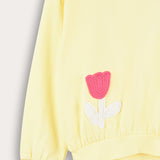 Girl's shirt with crocheted flower - yellow