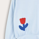 Girl's shirt with crocheted flower - blue