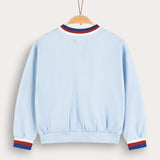 Girl's shirt with crocheted flower - blue