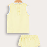 Baby set with crochet square - yellow