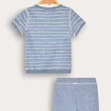 Striped set with embroidery - blue