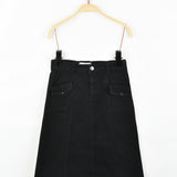 Straight denim skirt - black