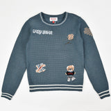 סוודר בסיומת ריב פסים - ג'ינס