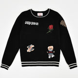 סוודר בסיומת ריב פסים - שחור