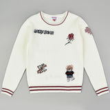 סוודר בסיומת ריב פסים - שמנת