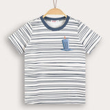 חולצת פסים עם הדפס - כחול