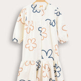 שמלת פרחים עם כפתורים - כחול