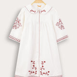 שמלת כפתורים עם רקמה - אדום