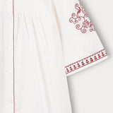 שמלת כפתורים עם רקמה - אדום