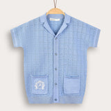 Knitted shirt with crochet - blue