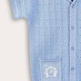 Knitted shirt with crochet - blue