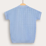 Knitted shirt with crochet - blue