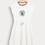 שמלת כיווצים עם שרוך קשירה - שמנת