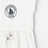 שמלת כיווצים עם שרוך קשירה - שמנת