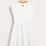 שמלת כיווצים עם שרוך קשירה - שמנת