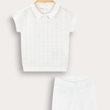 סט בייבי סריג קרושה - שמנת