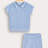 סט בייבי סריג קרושה - תכלת