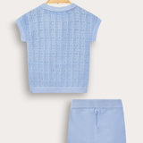 סט בייבי סריג קרושה - תכלת