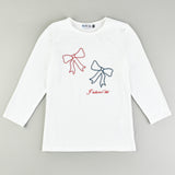 חולצת שרוול 3/4 עם פפיונים - שמנת